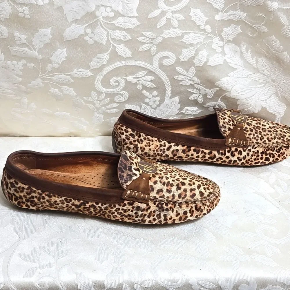 Ralph Lauren Carley Calf Animal Print Brown Loafers